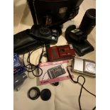 MIXED LOT OF CAMERAS CAMERA BAG AND PHOTOGRAPHIC ACCESSORIES