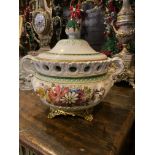 BASSANO ITALIAN MAJOLICA ORMOLU MOUNTED BOWL & COVER