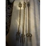 3 X BRASS AND COPPER TOASTING FORKS