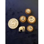 MIX LOT 5 PIECES IVORY & IVORINE VINTAGE JEWELLERY ELEPHANT PENDANT ETC