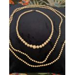 VINTAGE COSTUME JEWELLERY SIMULATED PEARLS GRADUATED & LONG STRINGS