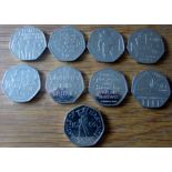 COINS - THEMED 50P PIECES X 9