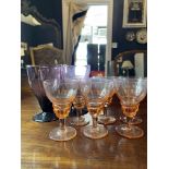 6 ART DECO BEEHIVE LIQUOR GLASSES & 3 AMETHYST WINE GLASSES