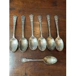 SOLID LONDON SILVER TEASPOON WITH SET OF 6 1937 CORONATION SPOONS