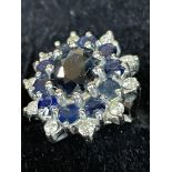 JEWELLERY - 1960s 18 CARAT WHITE GOLD SAPPHIRE & DIAMOND CLUSTER RING