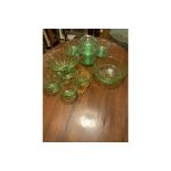 MIXED LOT 13 PIECES 1930S GREEN/URANIUM GLASS ART DECO BOWLS