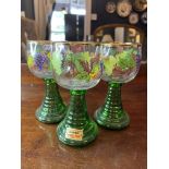 3 X 1960s HAND PAINTED WINE GLASSES BY ROMER