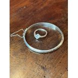 JEWELLERY - 925 WHITE METAL SMALL LADIES BANGLE & RING 20TH CENTURY