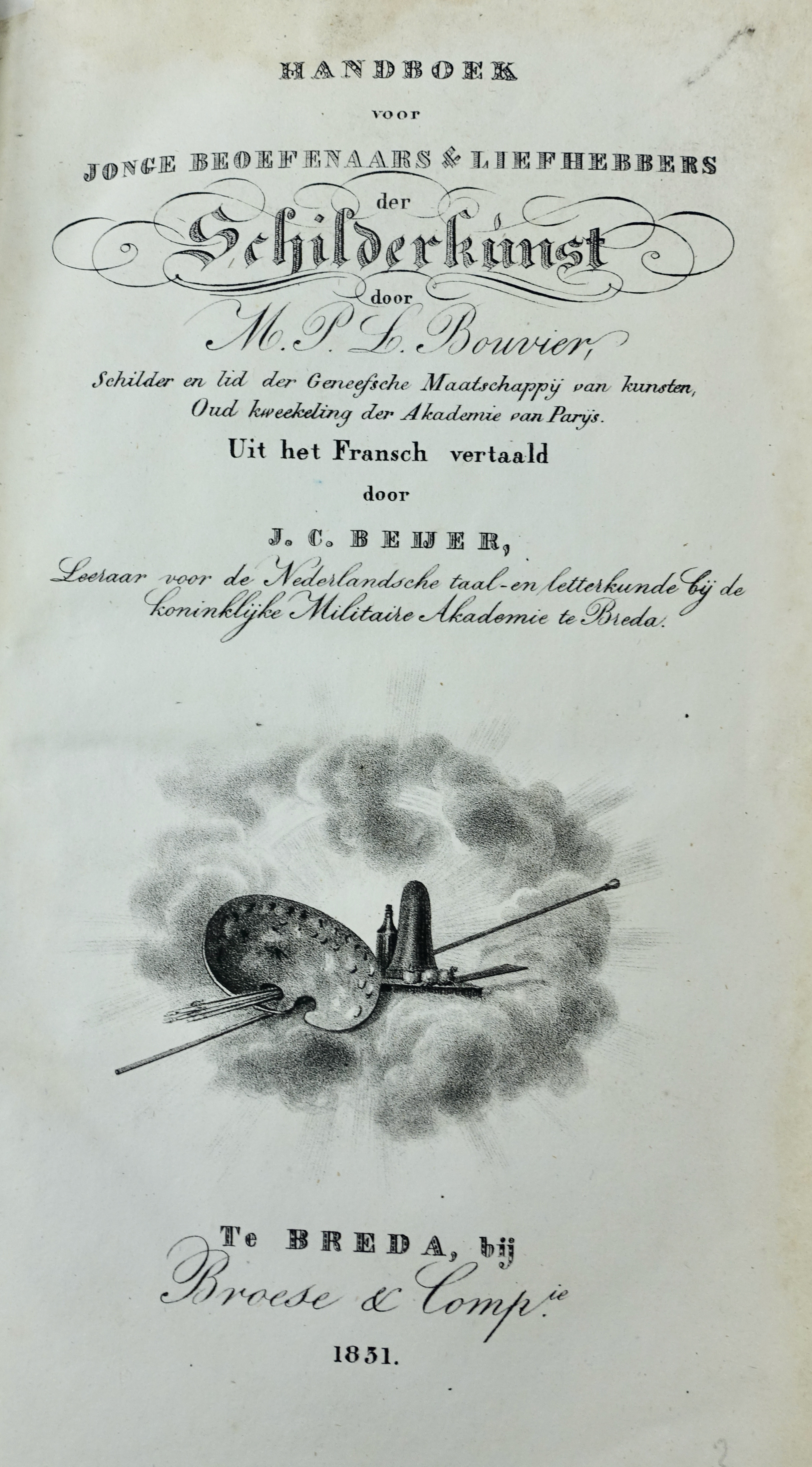 BOUVIER, P.L. Handboek voor jonge beoefenaars & liefhebbers der schilderkunst. Uit het Fransch
