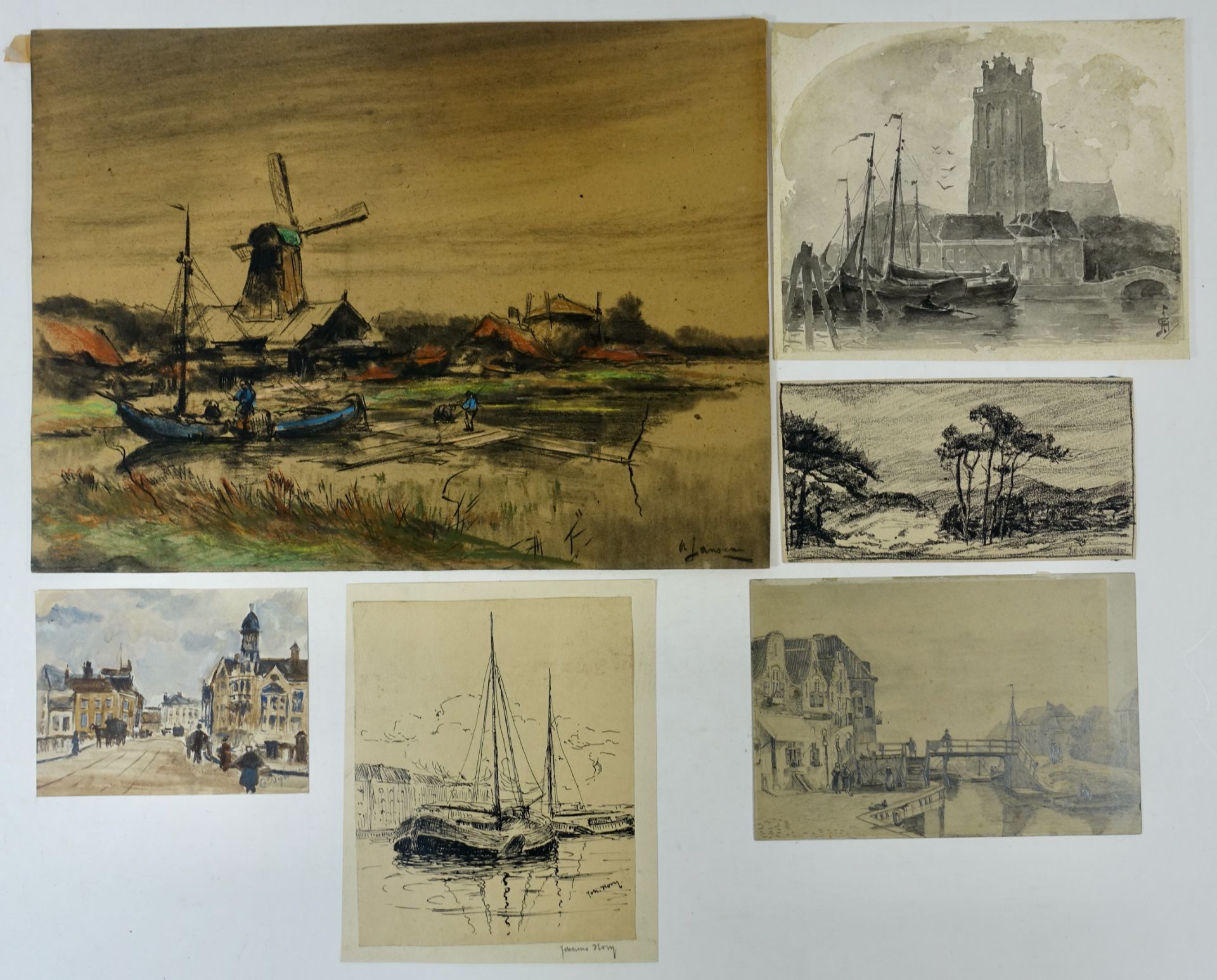 COLLECTION of 15 drawings of landscapes in various techniques. 19th-20th c