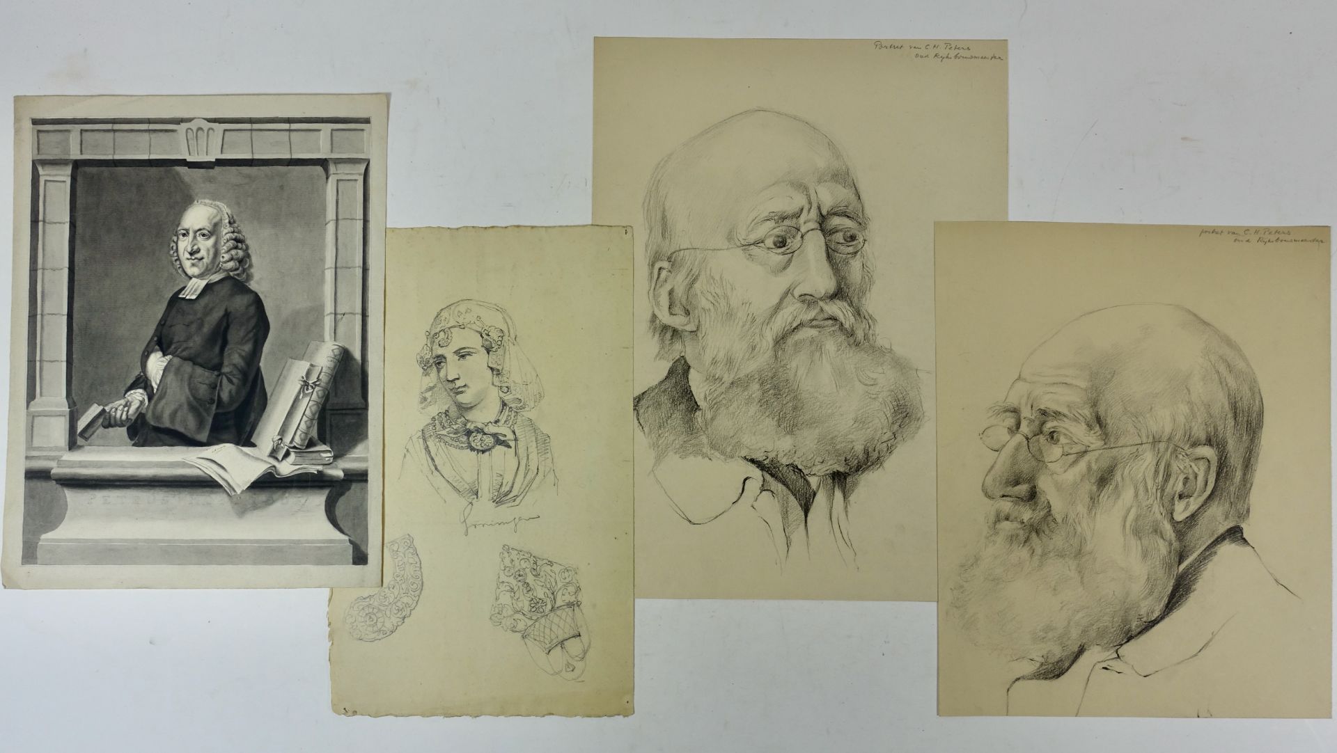 COLLECTION of 17 drawings: portraits and figure studies in various techniques. 18th - Bild 4 aus 4