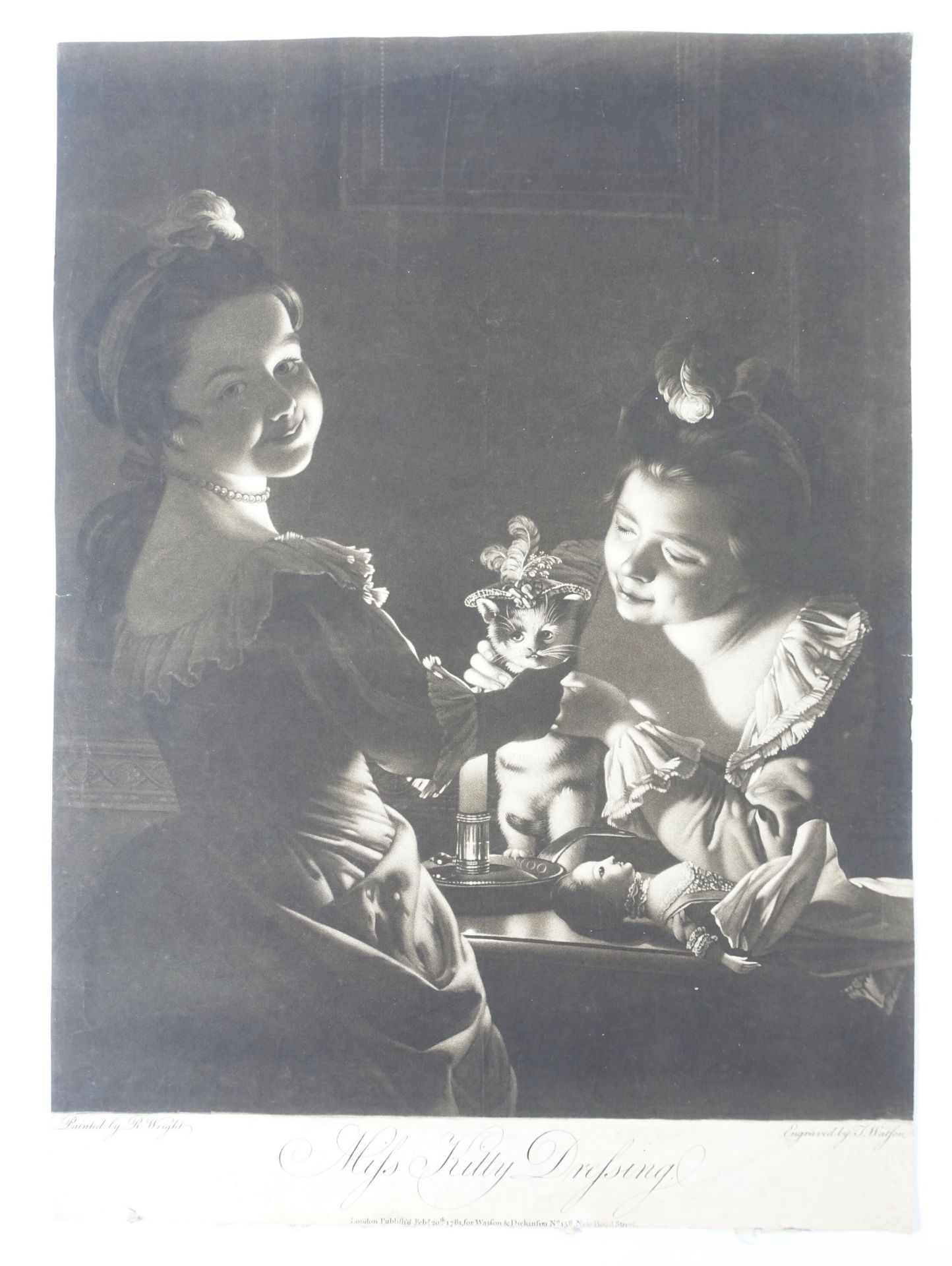 MEZZOTINTS -- "MISS KITTY DRESSING". Lond., Watson & Dickinson, 1781. Mezzotint by J. Watson