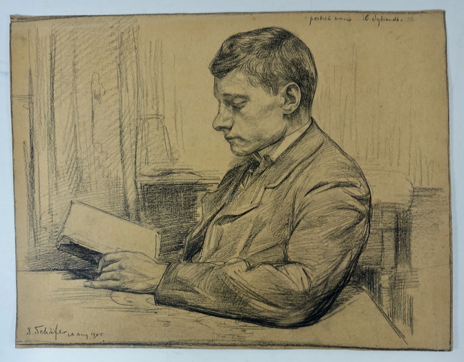 PORTRAITS -- SCHÄFER, Dirk (1864-1941). "Portret van ? Sijbrands". 1905. Portrait in black chalk
