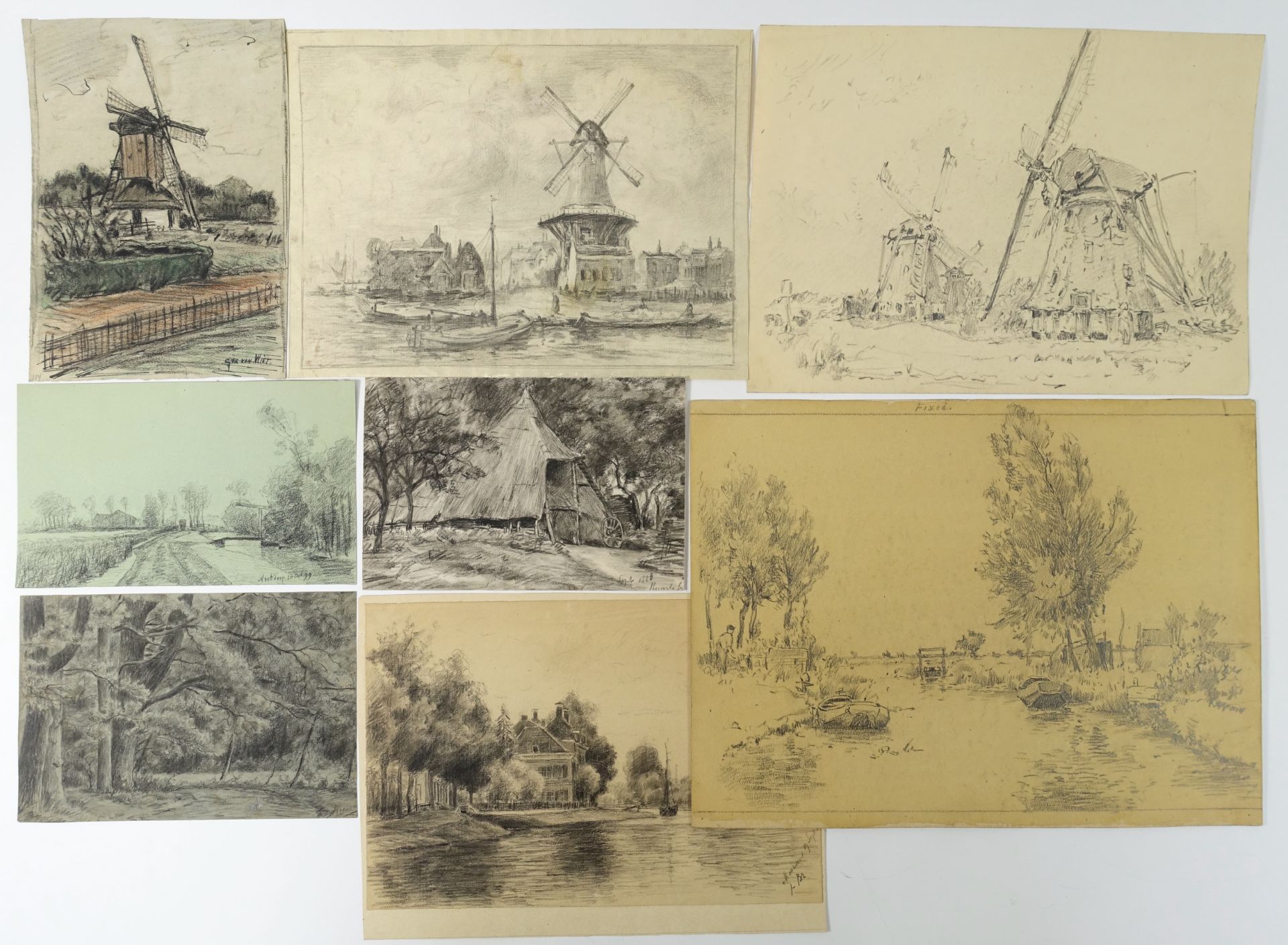 LANDSCAPE DRAWINGS. Collection of 12 drawings by various hands of Dutch landscapes