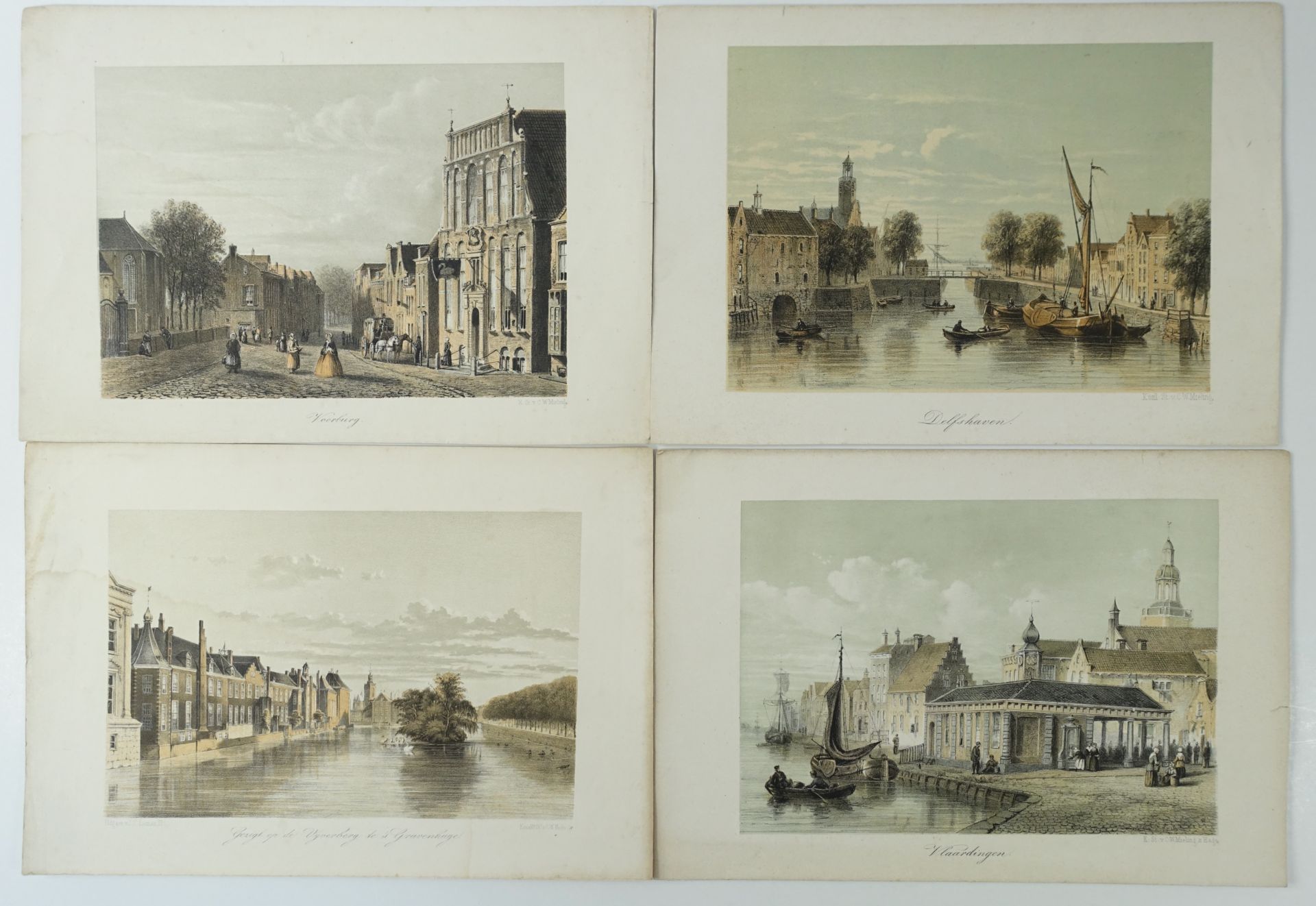 LOW COUNTRIES -- MIELING -- COLLECTION of 28 coloured/tinted lithographed topographical views of