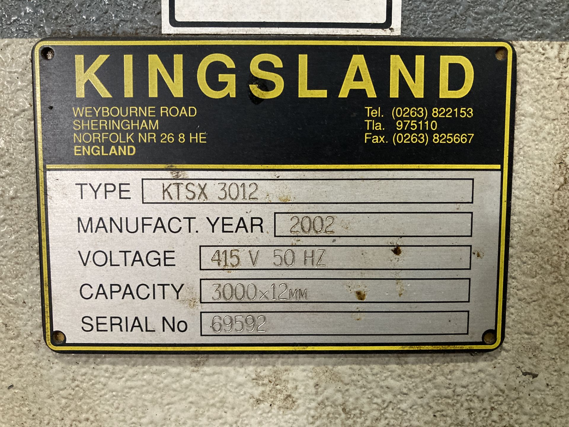 Kingsland KTXS3012 hydraulic guillotine 3m x 12mm capacity, year 2002, serial no. 69592 with SC7 - Image 5 of 9