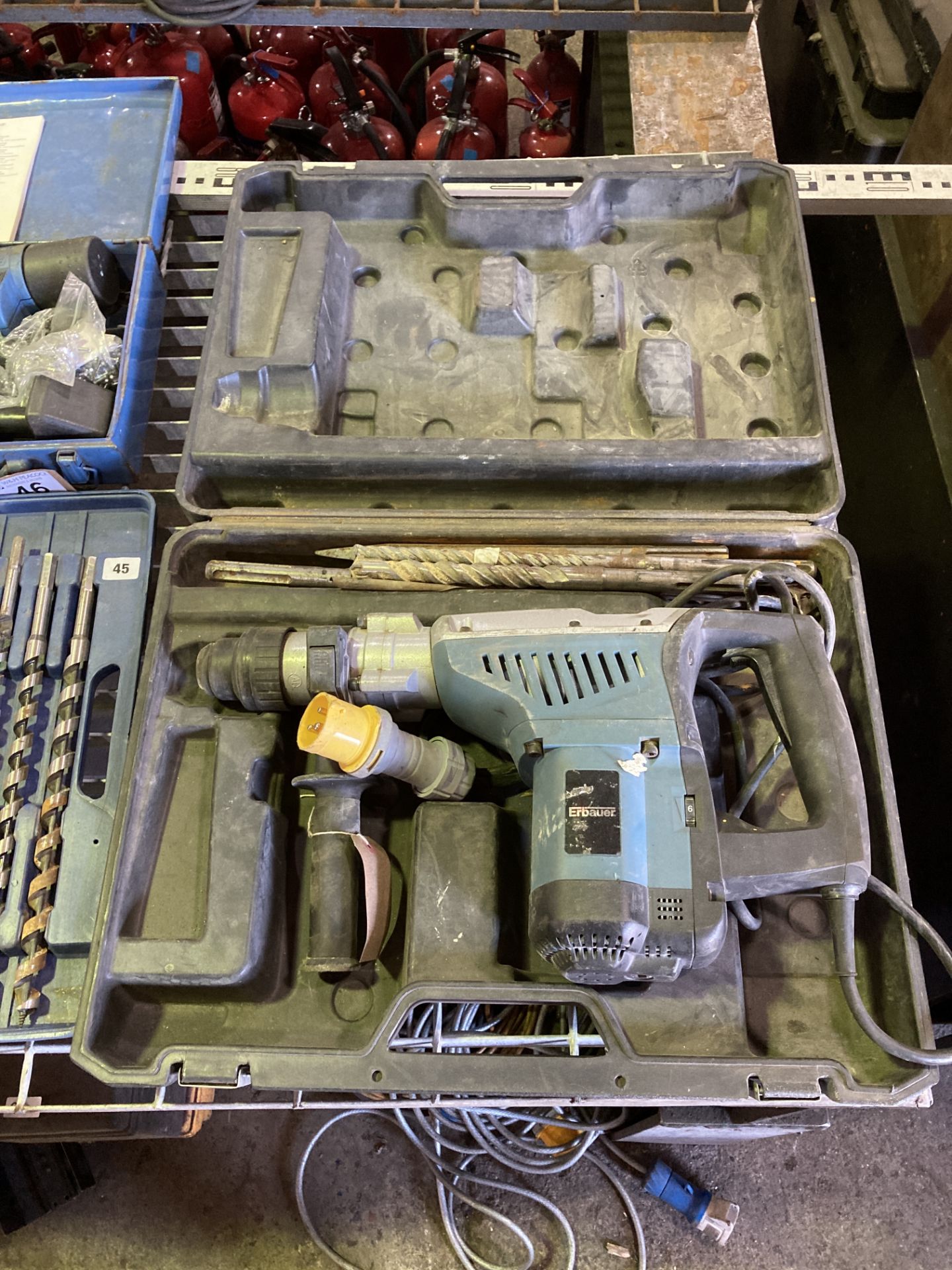 Erbauer ERA574SDS 110v drill together with a range of masonry bits and wood augers