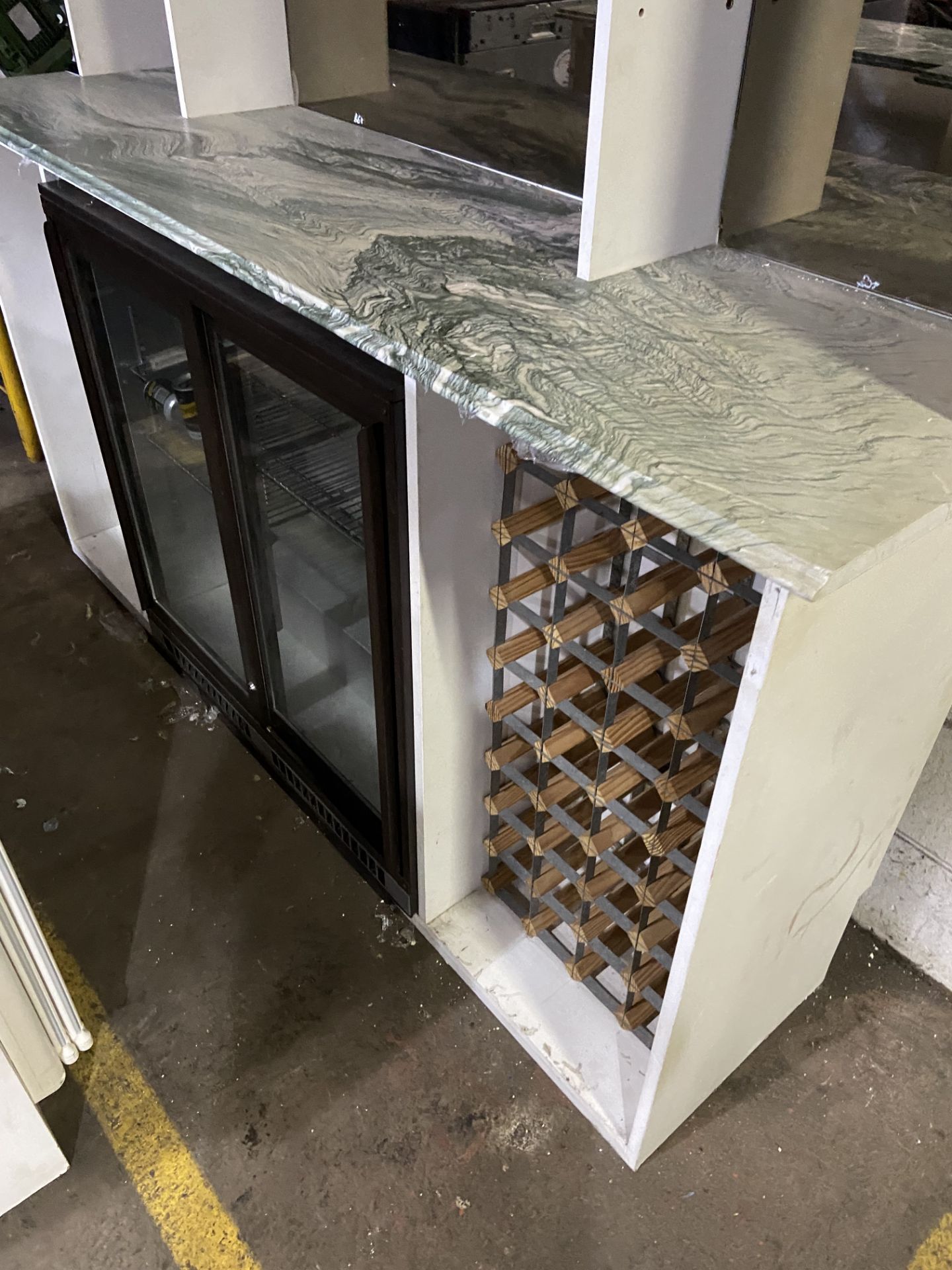 Bar with green veined Italian marble top, front and back sections with bronzed mirror back - Image 3 of 4
