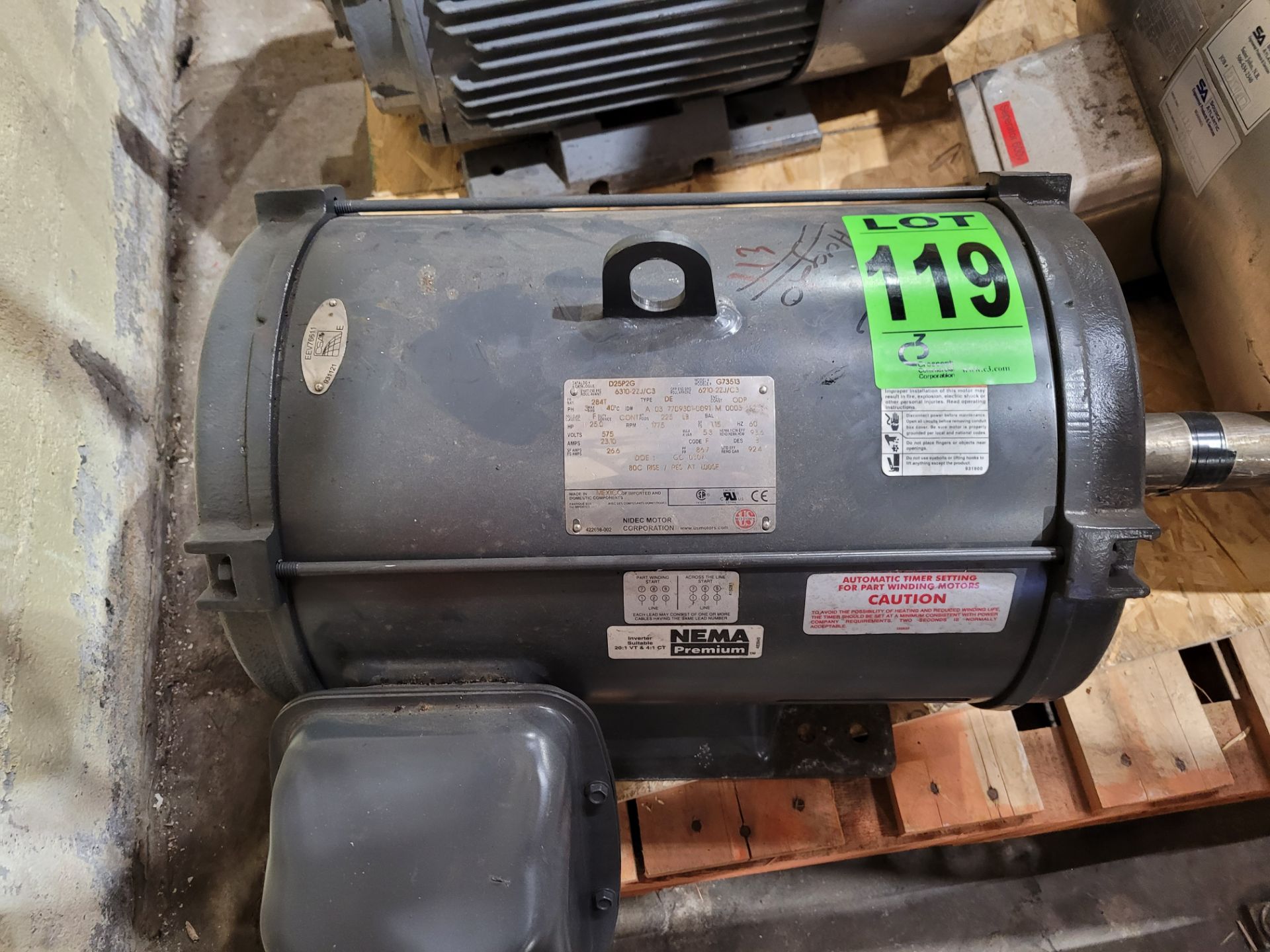 (3) Motors incl: (1) LOHER 37KW motor, 3PH, 600V, 1775 RPM (Spare motor for separator), (1) NIDEC 2