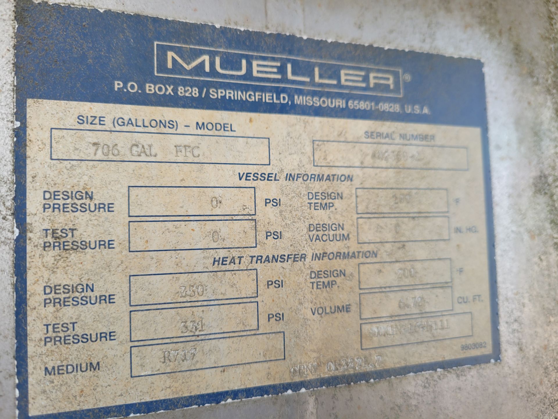 MUELLER all stainless chiller unit, model FTC, S/N: 402602, rated at 700 gallon - Image 6 of 8