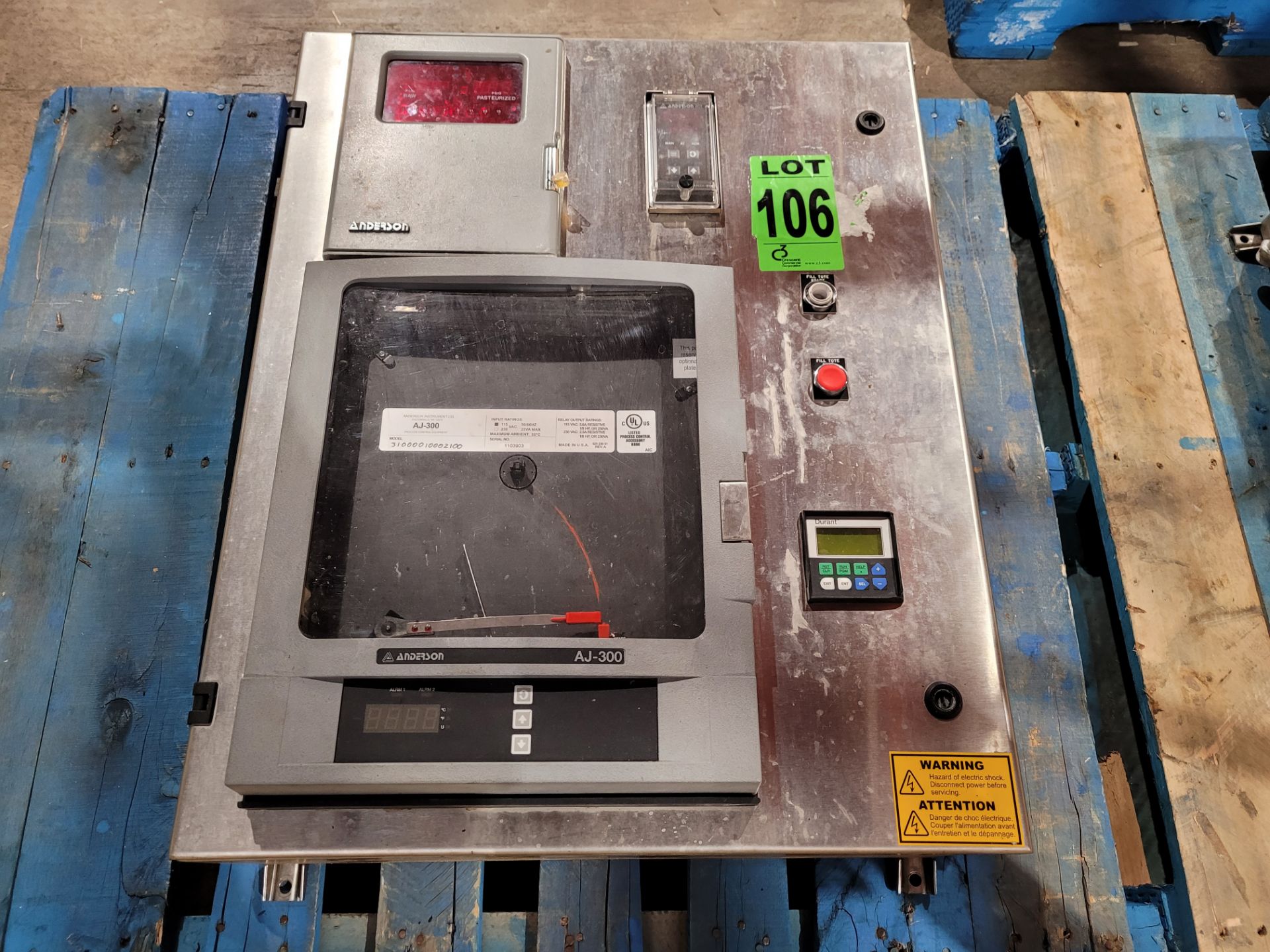 (1) Lot of control panels, includes: (2) S/S control cabinets, (1) ANDERSON AJ300 Chart recorder, (1 - Image 2 of 3