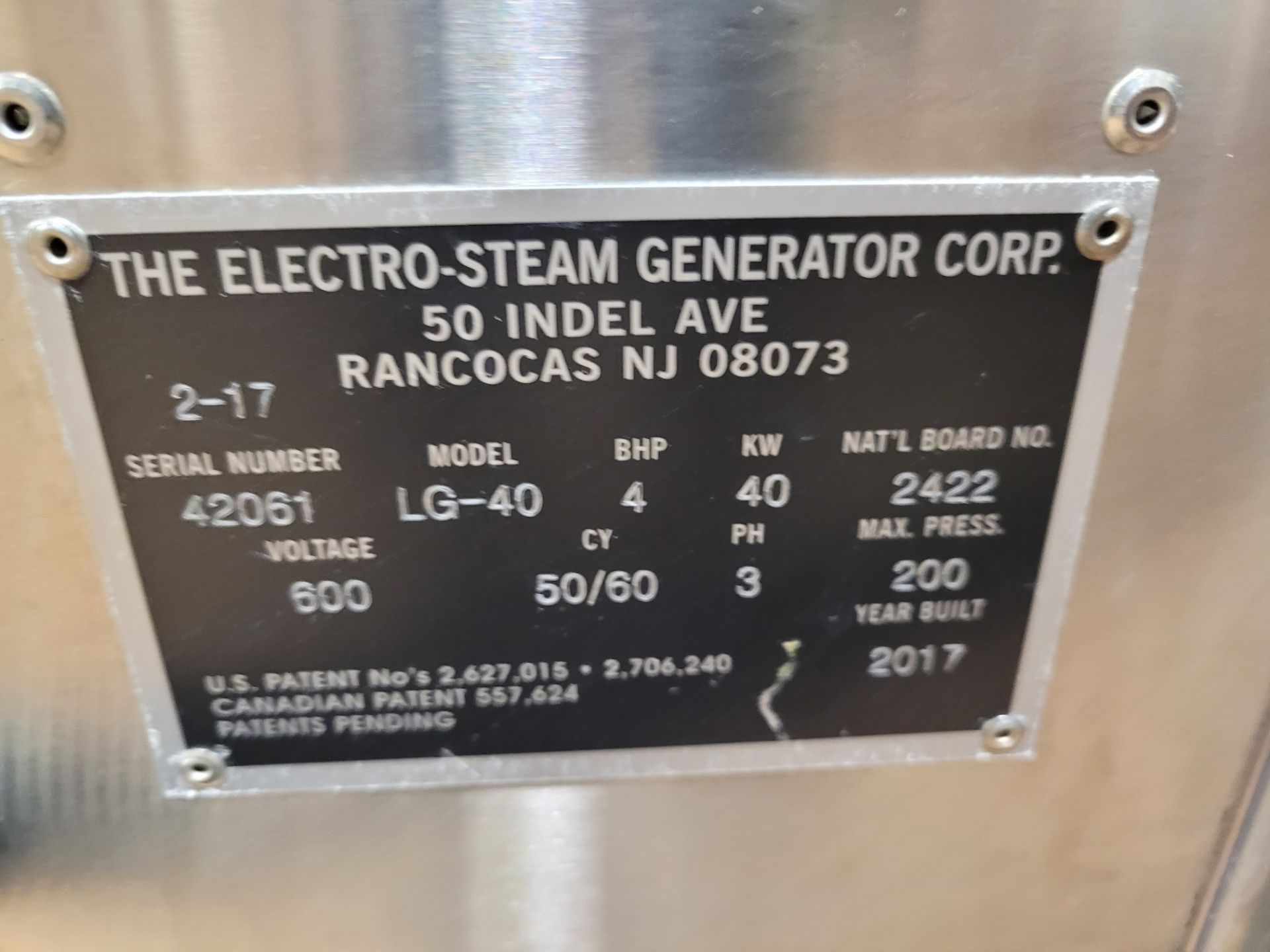 2017 ELECTRO-STEAM EAG LG-40 Eagle Series electric steam washer ser.42061, 40KW, MPSI 200, 600V - Image 6 of 13