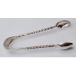 Antique Victorian Silver Sugar Tongs, Having Barley Twist Work to Each Arm. Clear Hallmark for