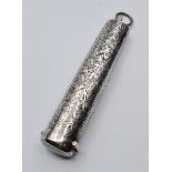 antique silver needle case. having floral engraving and blank cartouche. hinged lid in perfect