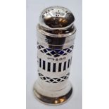 Large Silver Pepper Pot, Hallmark Showing Wilmot & Co, Birmingham 1918. Complete with Blue Glass