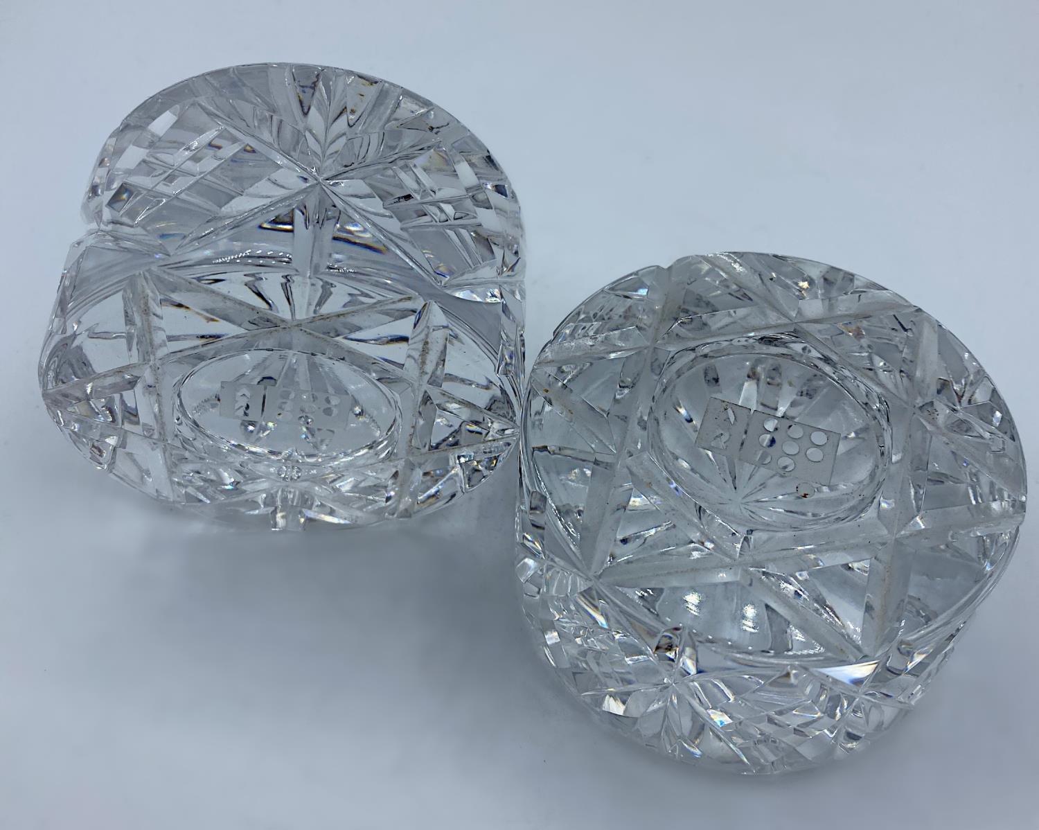 Pair of Cut Glass Paperweights, 600g each and 8cm diameter (2).