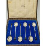 Set of Six Silver Coffee Bean Spoons. Each Spoon Having a Clear Hallmark to Bowl showing Hukin &