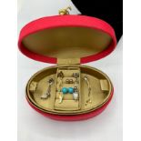 Small Jewellery Box to Include Some Costume Jewellery 9ct Stud Earrings and Turquoise & 9ct Gold
