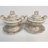 Pattern no 3036, a pair of Footed Bowl with lids in a Rococo style (2)