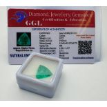 Large Emerald Stone. Cut and Polished into a Trillion Shape. 8.2 Carats. Complete with a Certificate