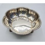 Vintage Silver Bon Bon Dish Standing on Three Legs and Having a Scalloped Floral Form, Gadroon