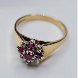 9ct Gold Ruby and Diamond Stone Set Ring. Full UK Hallmark, Size N, 3.1 Grams.