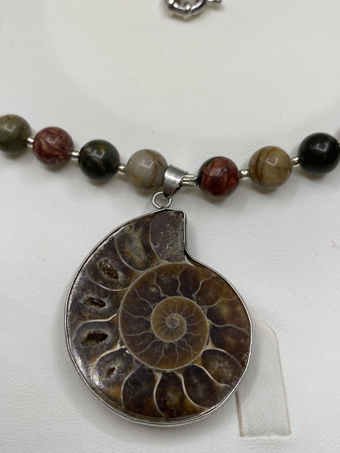 A jasper and Jurassic Fossil Ammonites (163 million years old) necklace and matching earrings from - Image 5 of 5