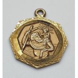 9ct Gold St Christopher. Dainty Size 1.5 x 1.5cm, Octagonal Form. 1.9 Grams Approx, Full UK