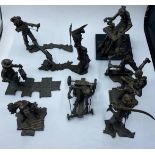 Set of 9 Bronze Dickens and Other Characters, 10-14cms High.