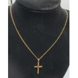 9ct Gold Cross and Chain. Chain 20? (50cm) Long Approx. Combined Weight 5.4 Grams Approx.