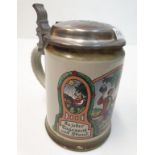 WW2 German Lidded Stein,repaired to base and handle.
