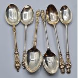 Antique Silver Disciple Teaspoons, Clear Hallmark for Issac Ellis & Sons Sheffield 1904, 6 Pieces,