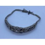 Vintage Art Deco Style Platinum & 18ct Gold Bracelet with Encrusted Diamonds (2K Total) and Sapphire