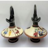 Pair of hand painted Grecian Jugs based on Greek mythology, the capture of Troy and Parris's