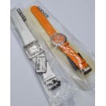 2x Ladies Fashion Watches Unused and in Original Packaging with Tags. 1x Orange Face and Strap, 1x