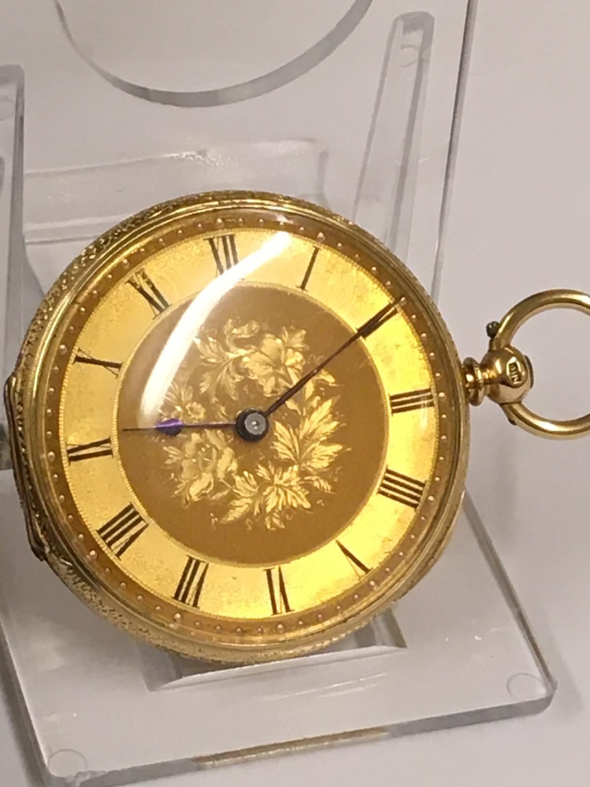 Antique 18k solid gold Pocket watch with key and box, 38mm diameter - Image 2 of 8