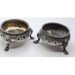 Pair of Large Victorian Silver Salts. Having Gadroon Rim with Floral Engraving to Outer and Standing