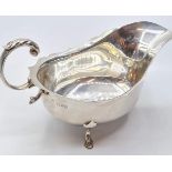 Large Vintage Silver Sauce Boat. Having Fluted Rim with Scroll Handle Standing on Three Cabriole