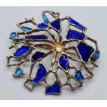 Large Vintage Silver Brooch by David Andersen of Norway. Having Modernist Form with Blue and