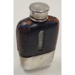 Small Victorian Hip Flask, With Leather Glass Protector & Sliding Cup.